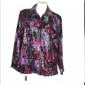 LARK LANE Purple Multi Color Jacket Zip Front Shiny Womans Plus Size 16W
